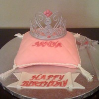 Pillow Cake Gumpaste Tiara and wand, cake covered in MMF.
