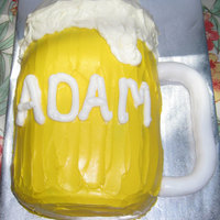 Beer Mug Cake Made from the wilton Baby Bottle pan mold; handle is fondant. Whipped icing.