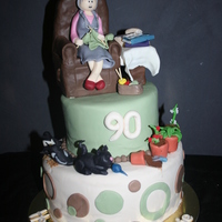 90Th Birthday Cake I made this cake for a friend's mother-in-law's 90th birthday. We took aspects from her life such as knitting, feeding magpie...