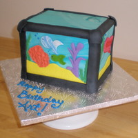 Fish Tank Cake lemon cake, raspberry filling, buttercream, fondant