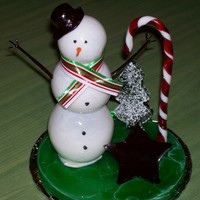 Snowman Sugar Sculpture pulled, blown, poured sugar. snowman, candy cane, tree, star