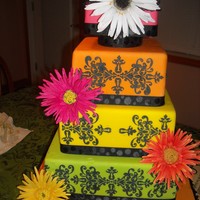 Neon Cake W Stencils This is the same dummy cake in my previous pictures, but I stenciled it bc it was just sitting here:) I used black color flo icing bc I had...