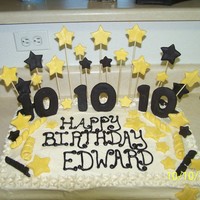 10/10/10 Birthday this is a butter pecan caramel cake with creamcheese frosting and modeling chocolate toppers
