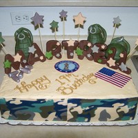 National Guard Birthday Cake this cake is a butter cake with buttercream icing .The hand grenades are RCT with modeling chocolate the name and bullets also is done in...