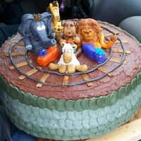 Animal Cake Chocolate pound cake/chocolate buttercream, stones and animals made out of modeling chocolate/gumpaste. 4th Cake.