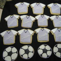 Soccer Cookies Sugar cookie, MMF and Antonias Royal Icing... My first attempt at soccer cookies for a friends daughters team snack... I made a stencil and...