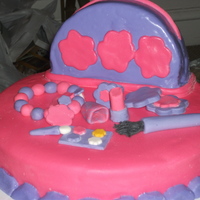 Makeup Theme Cake made this cake for my niece . It's a makeup theme cake not too happy with the results i was having problems with the purple fondant i...