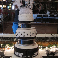 Black And White Wedding Cake Wedding cake for my GF. My 1st full fondant cake. Had to take top tier off because it tilted. Cake did survive a VERY windy and very steep...