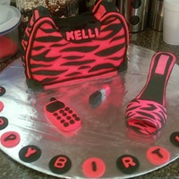 Pink Zebra Purse The cake was for my 14th year old niece. I had a blast making the accessories. All accessories are fondant. Shoe is a combination gum paste...