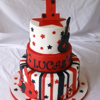 Rock Star 1St Birthday 6" 8" and 10" vanilla butter cake, chocolate ganache filling and under fondant. All fondant. Inspired by cakesbyAshley on...