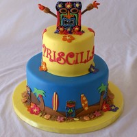 Luau 6" and 10" vanilla butter cake with chocolate ganache filling. All fondant. Thanks!