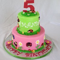 Ladybug Birthday Made to match the party theme, from bithdayexpress. 6" and 10" vanilla butter cakes with cookies and cream filling. Buttercream...