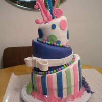 "sweet" 16 My nieces "sweet" cake. Fondant, sixlets and rock candy. White cake and chocolate filling.