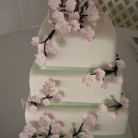 Minty Cherry Blossom Gumpaste flowers, fondant cake. Made for my husbands friend.