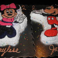 Mickey Mouse And Minnie Mouse For Twin Nieces Yellow cakes from scratch and buttercream frosting.