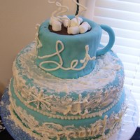 Let It Snow Vanilla Cake with chocolate fudge frosting. Fondant and Royal Icing make up the letters. I also melted chocolate for the top of the cup,...