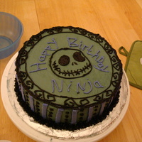 Jack Skellington This is the second cake I made. For my boyfriends 27th birthday .. White cake with chocolate frosting.