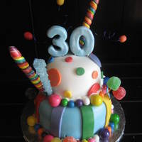 30Th Birthday Cake I made this cake for a friend of mine's 30th birthday. His wife wanted a fun theme with candies that he loves. It is chocolate cake...