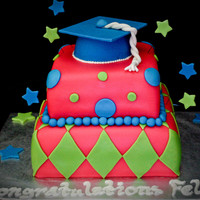 Hot Pink And Green Graduation Cake White cake with pastry cream and fresh strawberry filling, buttercream frosting and fondant.
