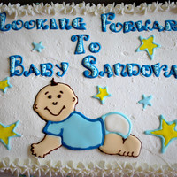 Boy Baby Shower Cake A half sheet Chocolate Cake with Fresh Strawberry and Pastry Cream filling and Whipped Cream frosting. Letters and decorations were royal...