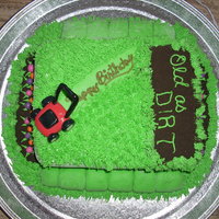 Old As Dirt Grass Cake Chocolate cake, decorated with MMF and crusting buttercream. I used ground cookie crumbs for the "dirt" and candy covered yogurt...