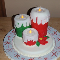 Christmas Candle This is my first try at fondant! The cake is a vanilla pound cake with butter cream frosting. I baked the candles in different size cans....
