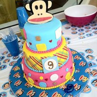 Paul Frank Julius Made this for my daughter's 9th birthday. WASC on the bottom, Marble middle, and chocolate with whipped chocolate ganache top tier....