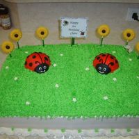 Ladybug Used small ball pan to make ladybugs. Candy molds used for the flowers.