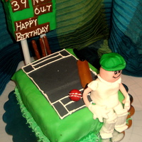 Cricket Themed Bday I made this for my hubby who is an avid cricket fan. Chocolate cake with strawberry BC filling and fresh strawberries..fondant decor.