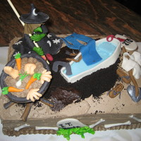 Stockpot & Grave Robbers Dark chocolate espresso cake with mocha latte icing. Fondant decorations. Lots of fun for my girlie's Civil Air Patrol squad party!