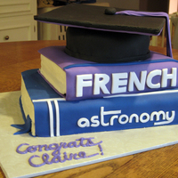 Wellesley Graduation Cake! Cake for a girl who graduated from Wellesley with 2 degrees: French and Astronomy! Astronomy book is chocolate cake, French book is white...