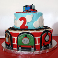 Thomas The Train Chocolate cake with buttercream icing. Decorations made of fondant