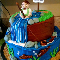 Fishing Birthday Cake This is my 2nd cake to ever make- it's yellow cake with chocolate icing. Decorations are fondant and BI. I thought it turned out okay...