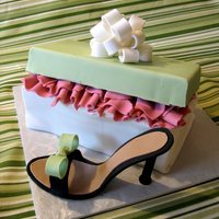 Black Green & Pink Shoebox Cake! yellow and chocolate cake with chocolate and BC icing