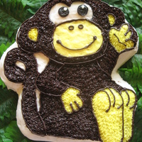 Monkey A Wilton Monkey shaped cake pan. I used a number 16v tip for the stars all over the cake.