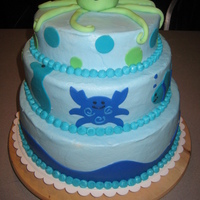"bubbles" Themed Baby shower cake, the babys nursery bedding was called "bubbles" and looked a lot like this. The cake was buttercream with...