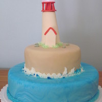 Cape May Lighthouse A pina colada cake and frosting with vanilla fondant. My first attempt at making a cake light up!