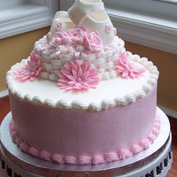 Baby Shower Mary Janes For my niece's baby shower a 10 inch vanilla cake with Sugarshack icing. Fondant mary janes on top of a 6 inch round with basketweave...