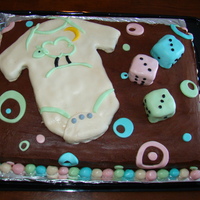 Baby Shower For 3 Babies I used Chocolate BC with fondant accents. The onesie was made out of chocolate chip cookie and covered in fondant. This shower took place...