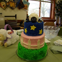 Baby Shower Sheep This was my first attempt at a tiered cake..I need some work in construction! I used BC and MMF. The sheep was made out of Rice Krispie...