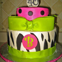 40Th Birthday Zebra Cake This is a 40th birthday cake for a co-worker's wife. It was marble with buttercream.