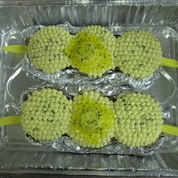 'cornelius' Butter Pecan cake with cream cheese icing. Fondant "butter" pat with yellow tinted piping gel for melted effect. Black and white...