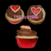 Thank You For Your Help! Vanilla Cupcake filled with Chocolate Buttercream swirled with BC and topped with a vanilla heart shape sugar cookie piped with the...