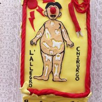 L'allegro Chirurgo 30th Birthday Cake for an Italian GI Surgeon working in our lab. Chocolate with Raspberry BC.