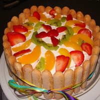 Fresh Fruit With Whipped Cream Topping This cake is called "charlota". It has a whipped cream and bavarian cream topping with fruit between layers.