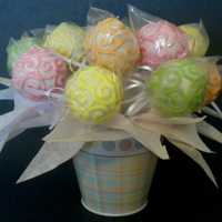 Cake Pop Bucket Bouquet I made these for a good friend of my Mom's. She wanted them spring-like colorful. TFL!
