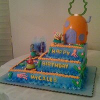Sponge Bob Luau 3 tiered vanilla cake with Sponge Bob and friends