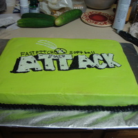 Dc Attack Sheet cake with buttercream frosting and decorations. My 16 year old daughter looked at her softball jersey and free handed logo on cake.