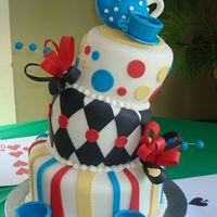 Tea Cup /mad Hatter Topsy Turvy Created for a Local Fundraiser. The teapot was solid chocolate from a mold. Cups were gumpaste.