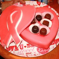 Valentines Day Breast Cancer Awareness Cake This is my first fondant cake. I was asked to make a cake for a benefit for Breast Cancer Awareness that was held on Valentine's Day...